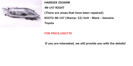 TOYOTA HARRIER ZSU60 HEADLIGHT RIGHT#48-147 